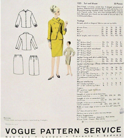 1960s STUNNING MOLYNEUX Slim Suit and Blouse Pattern VOGUE Paris Original 1525 Lovely Design Details Bust 32 Vintage Sewing Pattern