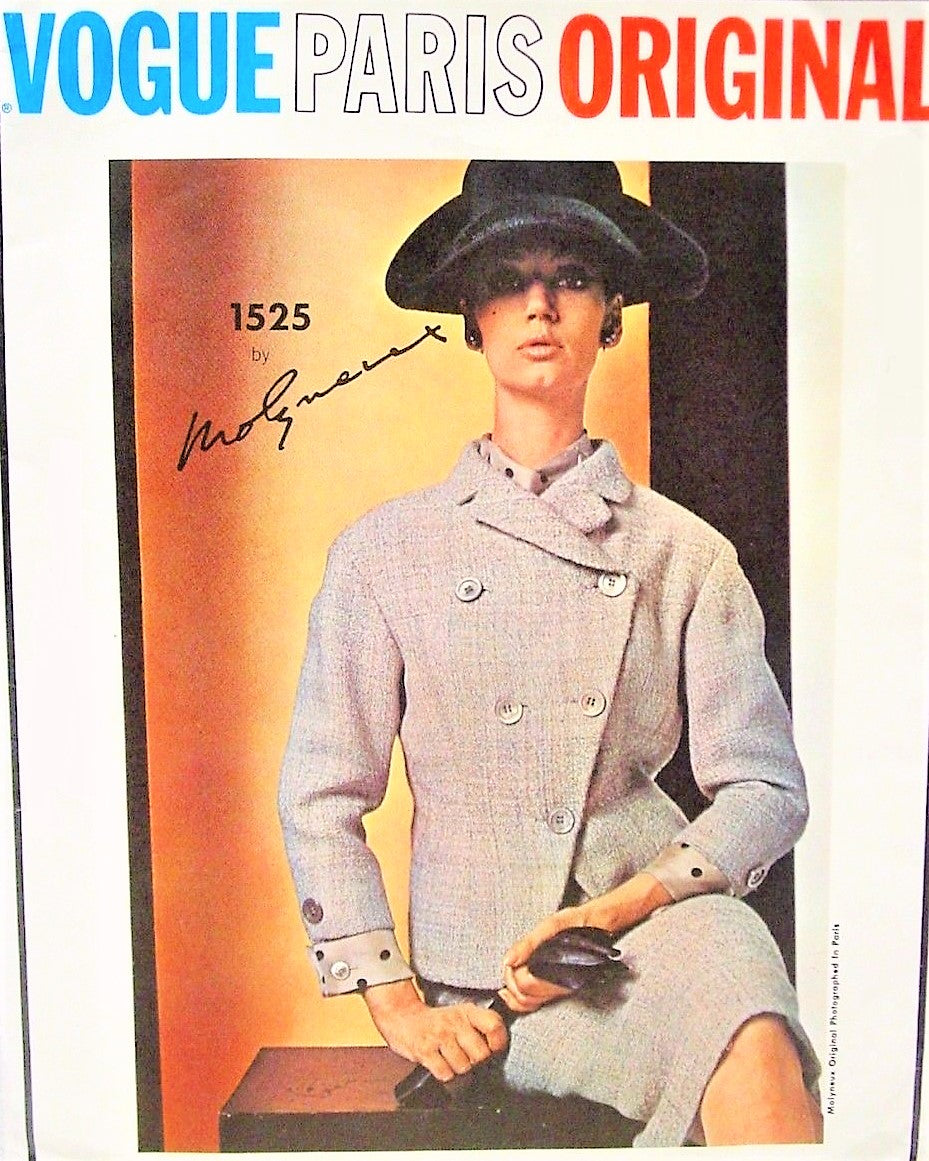 1960s STUNNING MOLYNEUX Slim Suit and Blouse Pattern VOGUE Paris Original 1525 Lovely Design Details Bust 32 Vintage Sewing Pattern