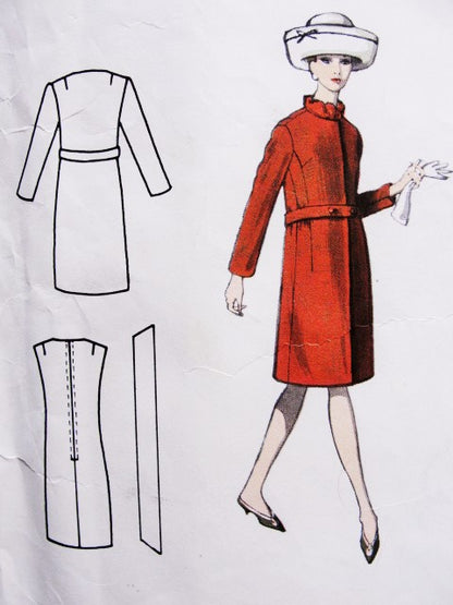 1960s Elegant RODRIGUEZ Dress and Coat Pattern VOGUE COUTURIER 1539 Design Lovely Coat style Slim Dress  Day or Evening B 32 Vintage Sewing Pattern Sew In Vogue Label