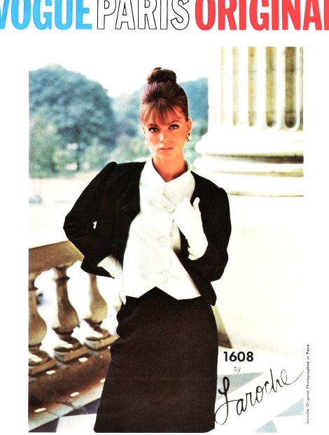 1960s LAROCHE Classy 3 Pc Suit Pattern VOGUE PARIS ORIGINAL 1608 Striking Cutaway Front Jacket, Double Breasted Overblouse Slim Skirt Day or Cocktail Party Suit Bust 34 Vintage Sewing Pattern FACTORY FOLDED