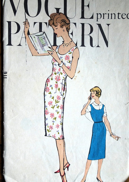 1950s Slim Dress or Jumper and Blouse Pattern VOGUE 1610 Easy Elegance, Has Pockets At Side Seams,Cute Peter Pan Collar Blouse, Bust 32 Vintage Sewing Pattern