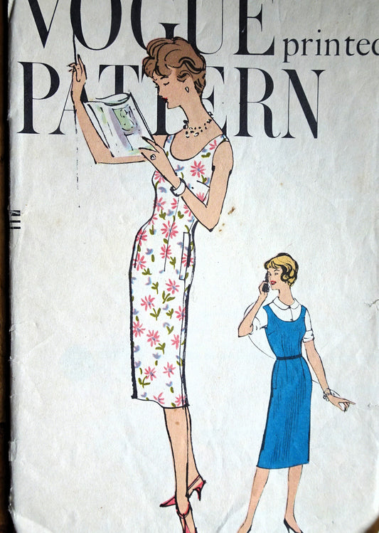 1950s Slim Dress or Jumper and Blouse Pattern VOGUE 1610 Easy Elegance, Has Pockets At Side Seams,Cute Peter Pan Collar Blouse, Bust 32 Vintage Sewing Pattern