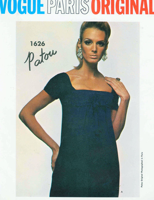 1960s STEAMY Patou Low Cut Cocktail Dress Pattern VOGUE PARIS ORIGINAL 1626 Square Neckline Empire Style Cocktail or Formal Evening Length Bust 32 Vintage Sewing Pattern