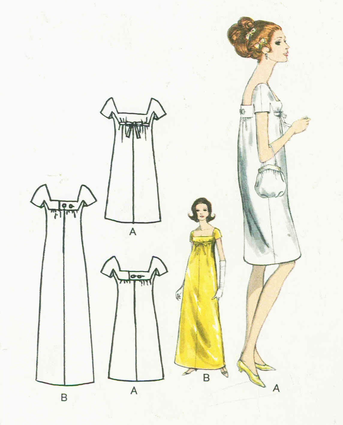 1960s STEAMY Patou Low Cut Cocktail Dress Pattern VOGUE PARIS ORIGINAL 1626 Square Neckline Empire Style Cocktail or Formal Evening Length Bust 32