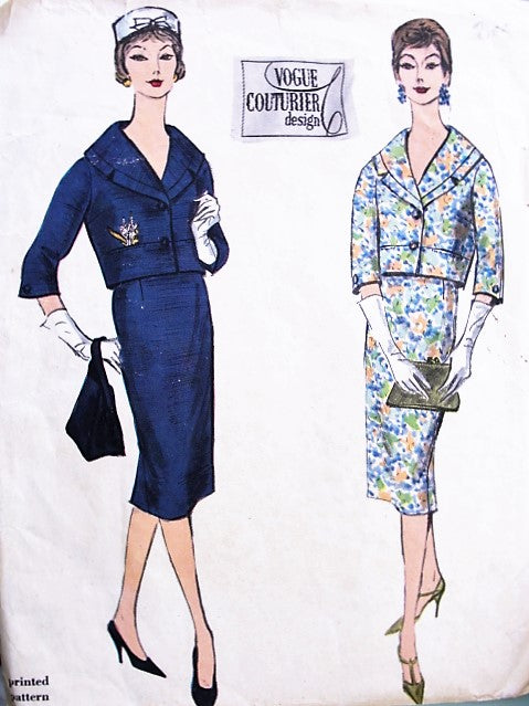 1950s ELEGANT Slim Suit Pattern VOGUE couturier Design 164 Short Jacket  Shawl Collar, Slim Pencil Skirt Daytime or Cocktail Party Evening Bust 36 Vintage Sewing Pattern
