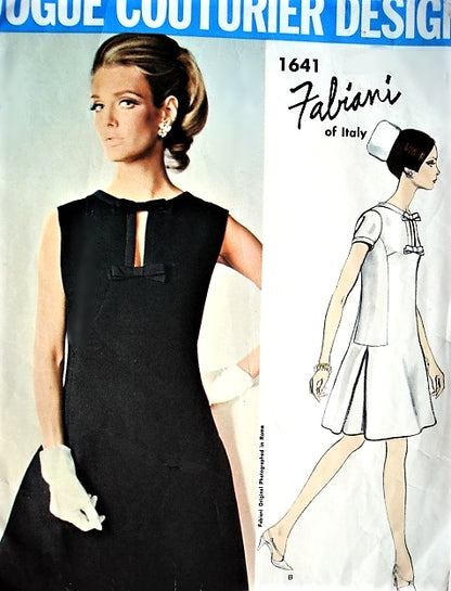 1960s CLASSY Mod FABIANI Cocktail Party Evening Dress Pattern VOGUE Couturier Design 1641 Bust 32 Vintage Sewing Pattern FACTORY FOLDED