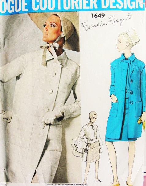 1960s FORQUET Mod Coat 2 Pc Dress Pattern VOGUE COUTURIER DESIGN 1649 Sleeveless Coat, Blouse Jacket, Slim Skirt Vintage Sewing Pattern