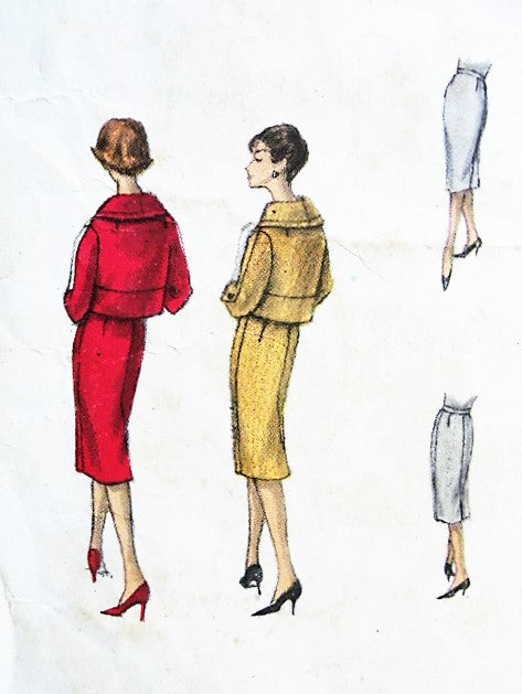 1950s ELEGANT Slim Suit Pattern VOGUE couturier Design 164 Short Jacket  Shawl Collar, Slim Pencil Skirt Daytime or Cocktail Party Evening Bust 36 Vintage Sewing Pattern