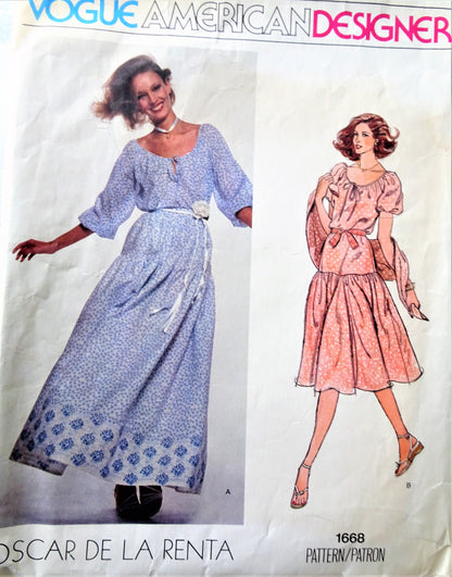 1970s ROMANTIC Oscar De La Renta Blouse,Skirt and Scarf Pattern VOGUE American Designer 1668 Beautiful Day or Evening Lengths Bust 34 Vintage Sewing Pattern