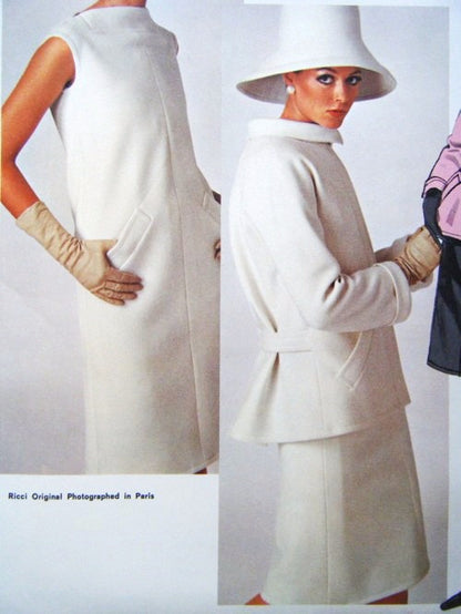1960s Mod NINA RICCI Dress and Jacket Pattern VOGUE PARIS ORIGINAL 1705 Slim Bias Shift Dress Fab Jacket Daytime or Evening Bust 31 Vintage Sewing Pattern