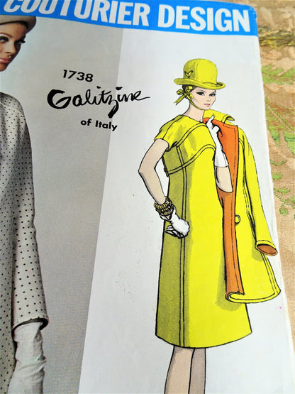 FABULOUS 1960s Galitzine Coat and Dress Pattern  VOGUE Couturier Design 1738 Classy Design Bust 32 Vintage Sewing Pattern
