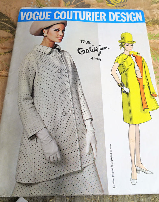 FABULOUS 1960s Galitzine Coat and Dress Pattern  VOGUE Couturier Design 1738 Classy Design Bust 32 Vintage Sewing Pattern