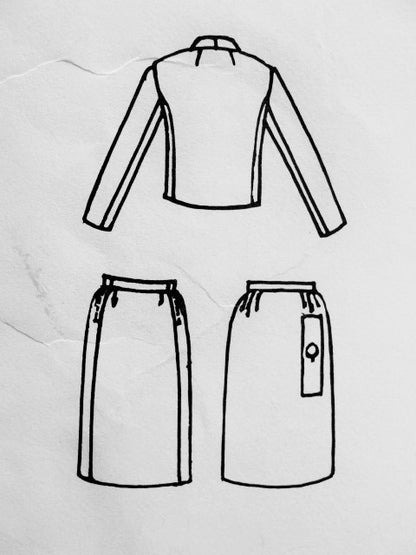 1960s Chic  LANVIN Suit Pattern VOGUE PARIS Original 1754 Interesting Jacket Design, Step Effect Closing, Slim Skirt Bust 31 Vintage Sewing Pattern