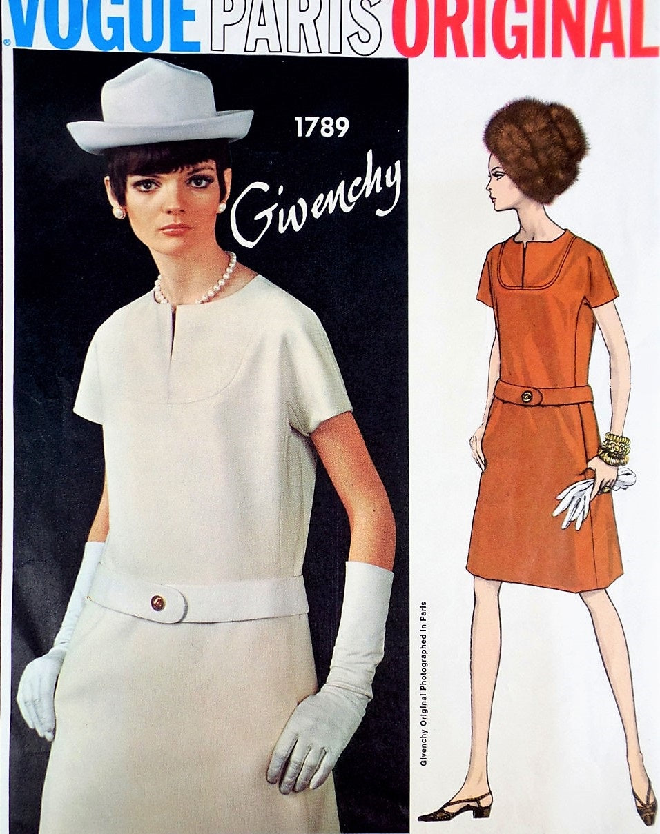 1960s CLASSY Givenchy Dress Pattern VOGUE Paris Original 1789 Daytime or After 5 Dress Bust 32 Vintage Sewing Pattern