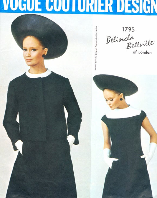 1960s BELINDA BELLVILLE Striking Dress and Jacket Pattern VOGUE COUTURIER DESIGN 1795 Day or Cocktail A Line Dress  and Fitted Jacket Bust 31 Vintage Sewing Pattern