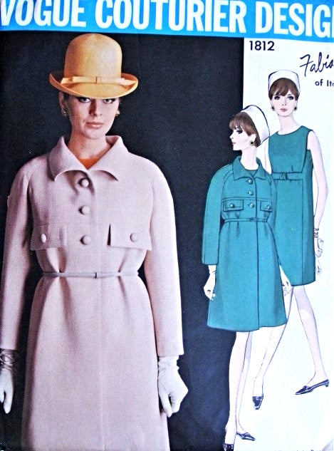 MOD 60s FABIANI Dress and Coat Pattern Vogue Couturier Design 1812 Lovely Empire Slim Dress Loose Coat Bust 32 Vintage Sewing Pattern