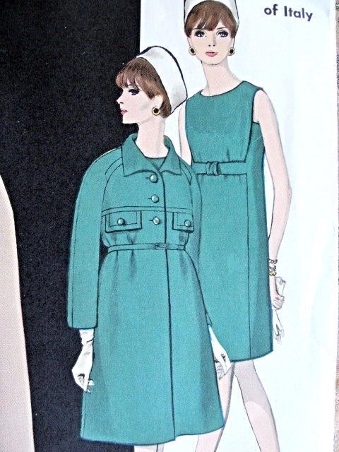 MOD 60s FABIANI Dress and Coat Pattern Vogue Couturier Design 1812 Lovely Empire Slim Dress Loose Coat Bust 32 Vintage Sewing Pattern