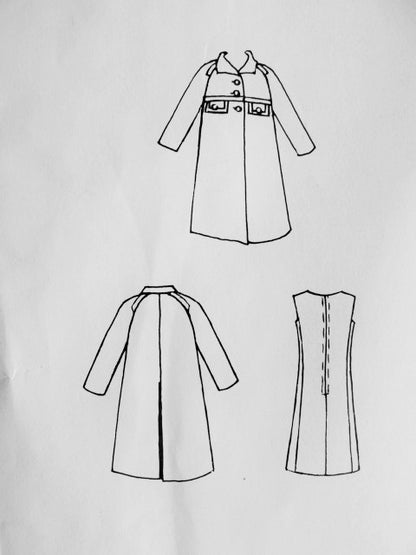 MOD 60s FABIANI Dress and Coat Pattern Vogue Couturier Design 1812 Lovely Empire Slim Dress Loose Coat Bust 32 Vintage Sewing Pattern