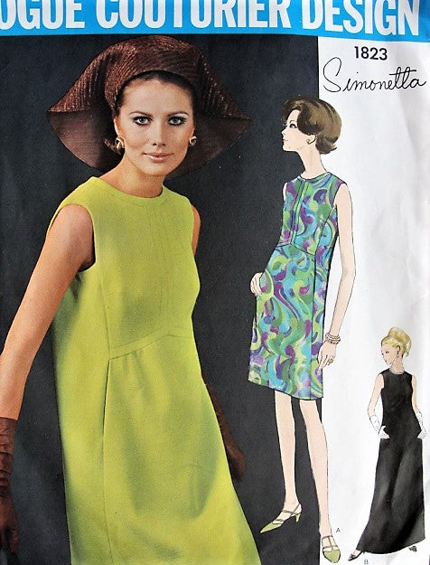 1960s Classy SIMONETTA Dress Day or Evening Wear Pattern VOGUE Couturier Design 1823 Classy Style Bust 32 Vintage Sewing Pattern
