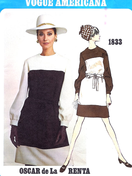 1960s OSCAR de La RENTA Color Block Dress Pattern VOGUE AMERICANA 1833 Easy Elegance Mondrian Style Dress Bust 36 Vintage Sewing Pattern FACTORY FOLDED