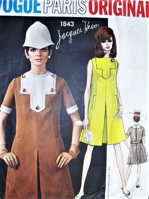 1960s MOD Jacques Heim Dress Pattern VOGUE Paris Original 1843 Fabulous Design Bust 32 Vintage Sewing Pattern FACTORY FOLDED