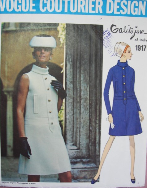 1960s FABULOUS Galitzine Dress Pattern VOGUE Couturier Design 1917 Lovely Bias Turn Over Collar A Line Dress Bust 36 Vintage Sewing Pattern
