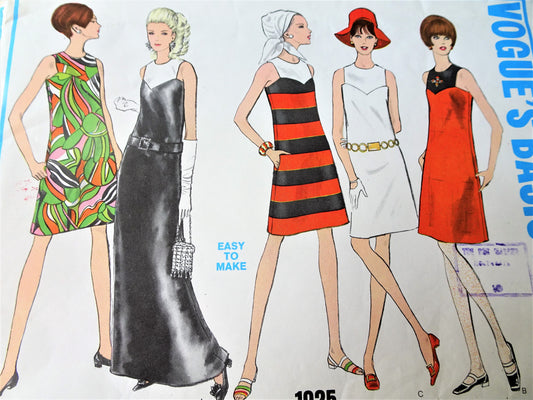1960s MOD Shift Dress or Evening Gown Pattern VOGUE 1925 Ultra Mod Very Pierre Cardin Design, Bust 34 Vintage Sewing Pattern FACTORY FOLDED