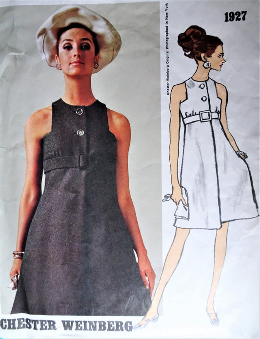 1960s MOD Dress Pattern VOGUE AMERICANA 1927 High Waist Step In Dress With Bias Skirt,Cut Away Armholes, Day or Cocktail Evening Dress Bust 32.5 Vintage Sewing Pattern