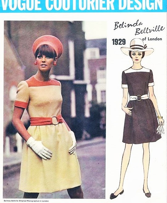 1960s CUTE Mod Belinda Bellville Dress Pattern VOGUE COUTURIER Design 1929  Bust 34 Vintage Sewing Pattern