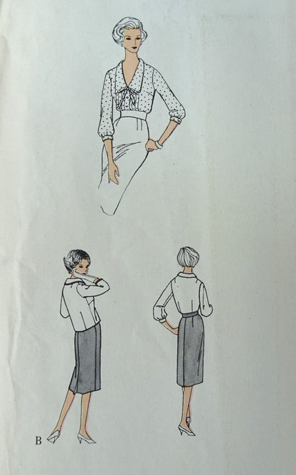 FABULOUS 1950s Suit and Blouse Pattern VOGUE Couturier Design 192 Slim Skirt and Tailored Jacket with Beautiful V Neck Blouse, Bust 34 Vintage Sewing Pattern FACTORY FOLDED