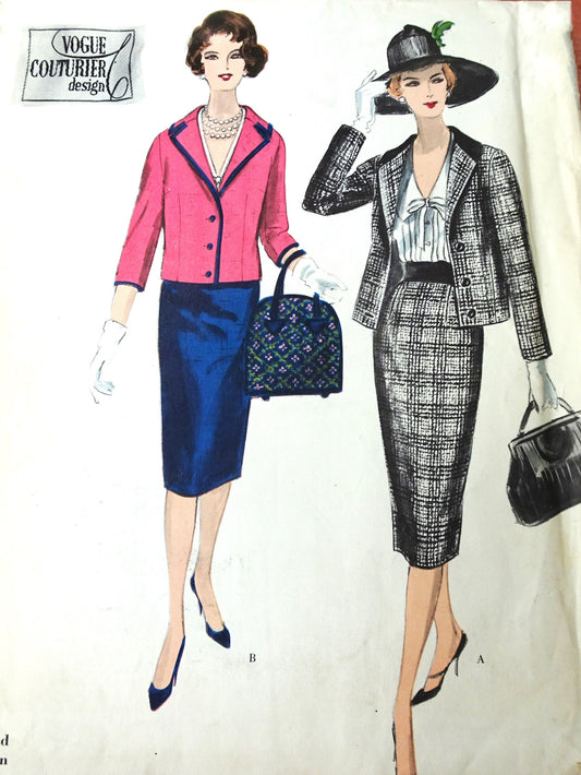 FABULOUS 1950s Suit and Blouse Pattern VOGUE Couturier Design 192 Slim Skirt and Tailored Jacket with Beautiful V Neck Blouse, Bust 34 Vintage Sewing Pattern FACTORY FOLDED