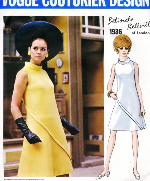60s BELINDA BELLVILLE Dress Pattern VOGUE Couturier Design 1936 Stunning Seam Interest Day or Cocktail Bust 32 Vintage Sewing Pattern