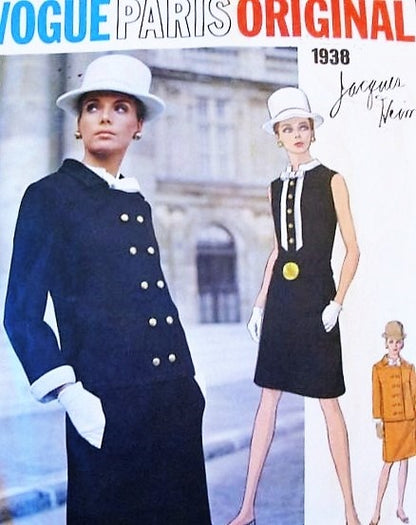 60s MOD Slim Jacques Heim Dress and Jacket Pattern VOGUE PARIS Original 1938 Fab Design Bust 36 Vintage Sewing Pattern FACTORY FOLDED