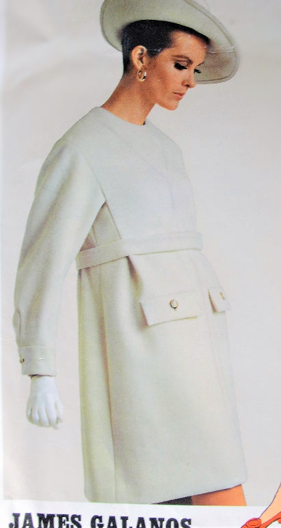 1960s MOD Galanos Dress Pattern VOGUE Americana 1945 Unique Design Day or After 5 Bust 32 Vintage Sewing Pattern