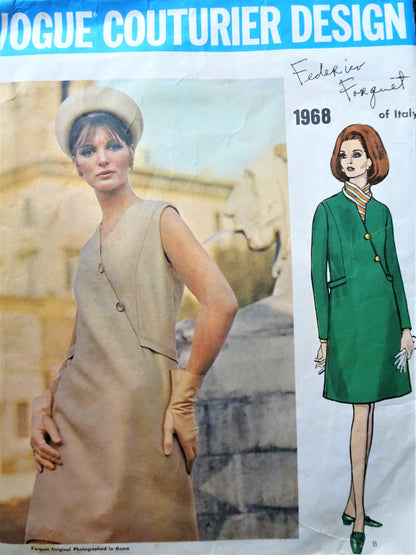 1960s CLASSY Federico Forquet Dress Pattern VOGUE Couturier Design 1968 Asymmetrical Front, Bust 34 Vintage Sewing Pattern