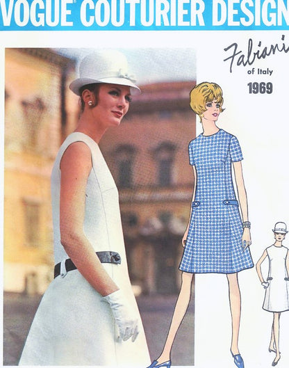 1960s MOD Fabiani A Line Dress Pattern VOGUE COUTURIER Design 1969 Easy Day or After 5 Dress  Bust 36 Vintage Couture Sewing Pattern FACTORY FOLDED