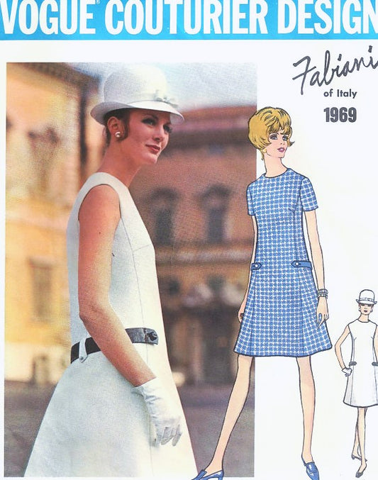 1960s MOD Fabiani A Line Dress Pattern VOGUE COUTURIER Design 1969 Easy Day or After 5 Dress  Bust 36 Vintage Couture Sewing Pattern FACTORY FOLDED