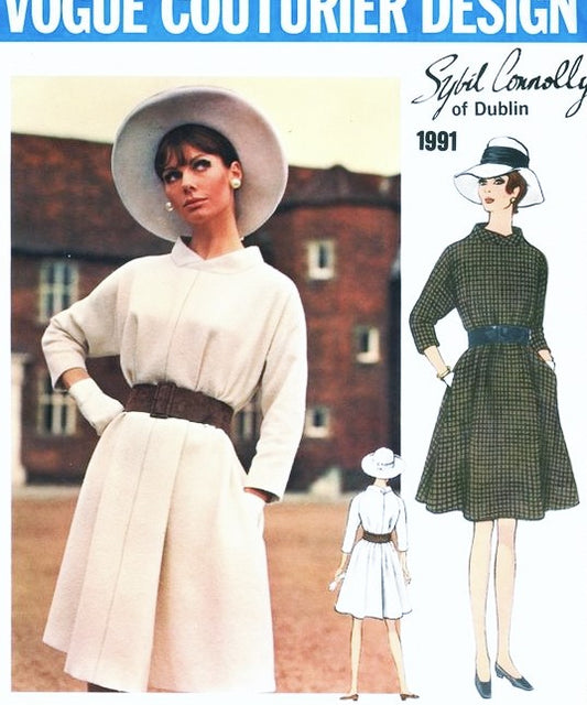1960s MOD  Sybil Connolly Dress Pattern VOGUE COUTURER Design 1991 Tent Trapeze Dress Size 10 Vintage Sewing Pattern