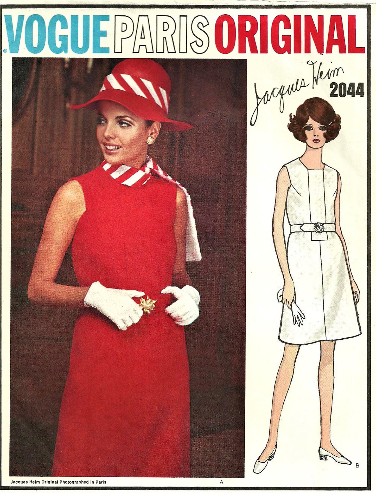 1960s  CHIC Jacques Heim Slim Dress Pattern VOGUE Paris Original 2044 Day or Cocktail Evening Party Dress Bust 34 Vintage Sewing Pattern