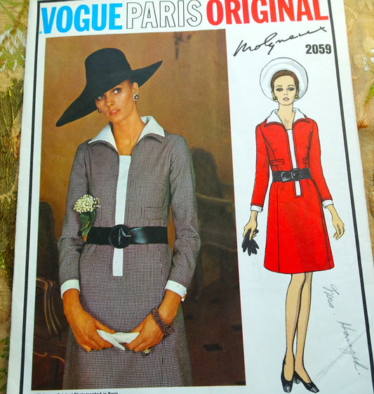 1960s STYLISH Molyneux Aline Dress Pattern VOGUE Paris Original 2059 Day or After 5 Dress Bust 34 Vintage Sewing Pattern FACTORY FOLDED