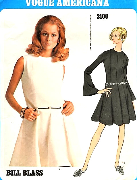 1960s BEAUTIFUL Bill Blass Princess Seam Dress Pattern VOGUE Americana 2100  Flirty Flared Godet Dress Daytime or Evening Party Size 8 Vintage Sewing Pattern FACTORY FOLDED