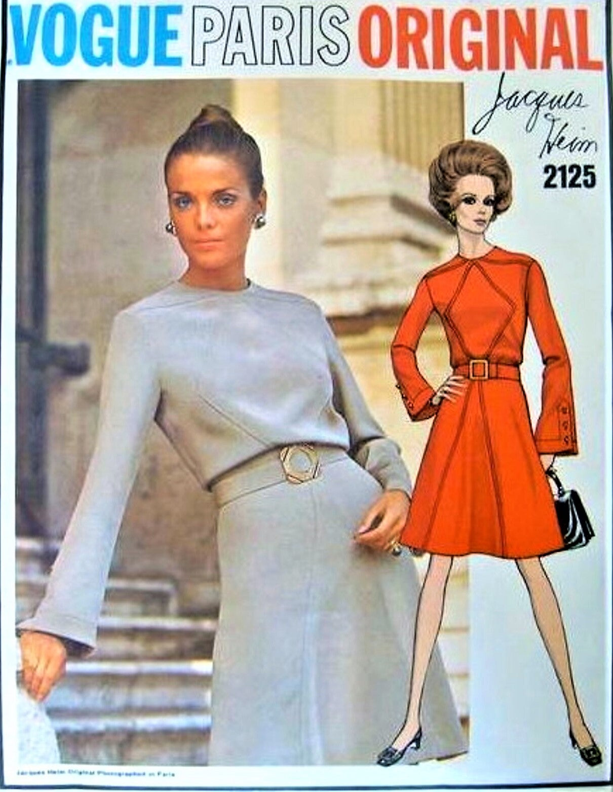 1960s STUNNING Jacques Heim Dress Pattern VOGUE Paris Original 2125 Figure Flattering Design Day or Evening, Bust 36 Vintage Sewing Pattern FF
