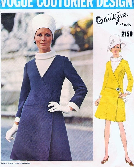 1960s STYLISH Galitzine Side Wrap Coat Dress and Sleeveless Blouse Pattern VOGUE COUTURIER DESIGN 2159 Classy Day or Dinner Dress Bust 36 Vintage Sewing Pattern