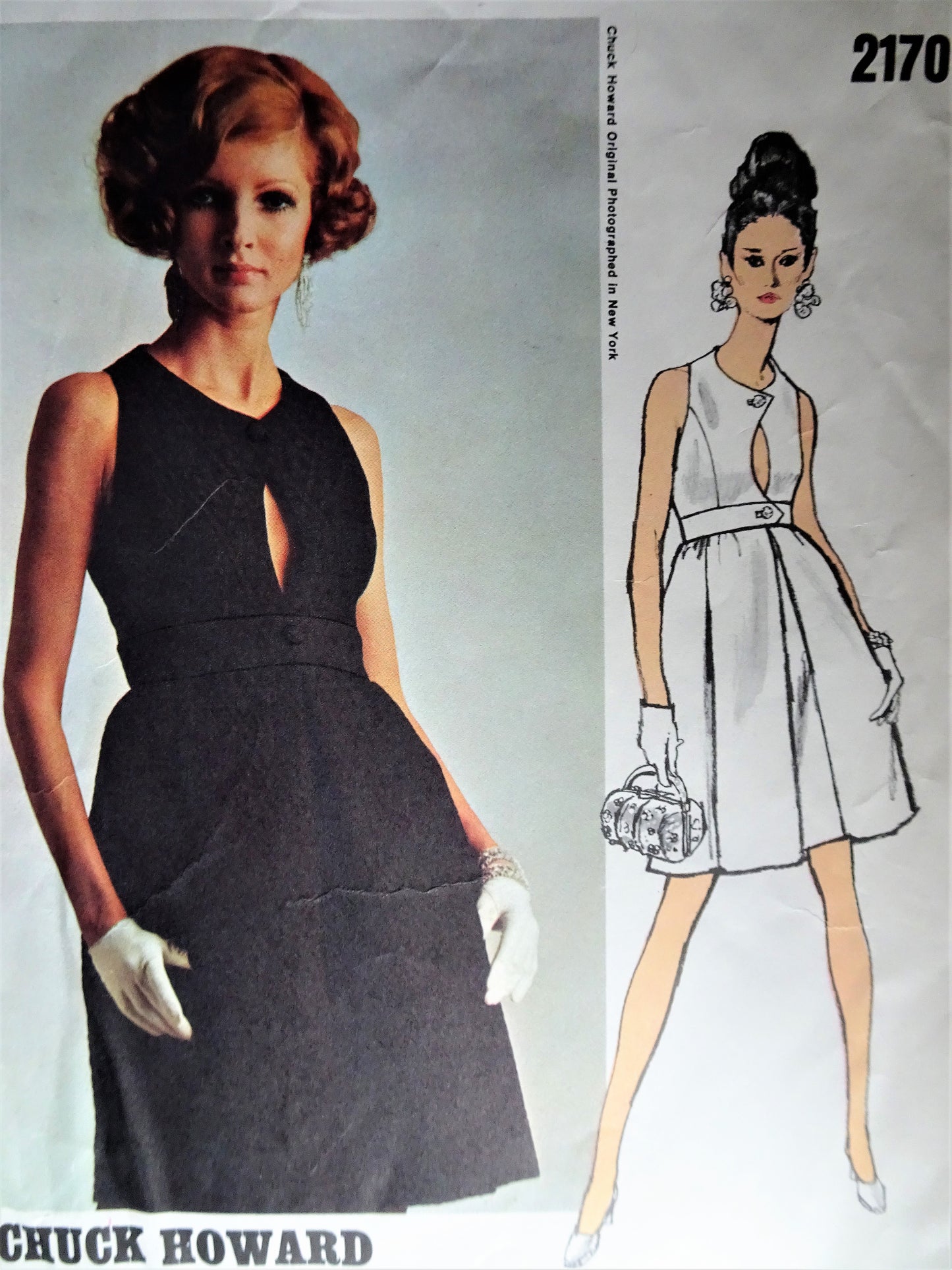 1960s LOVELY Cocktail Evening Party Dress Pattern VOGUE Americana 2170 High Waist Dress,Cutaway Arm Holes,Front Keyhole Cutout Bust 36 Vintage Sewing Pattern FF