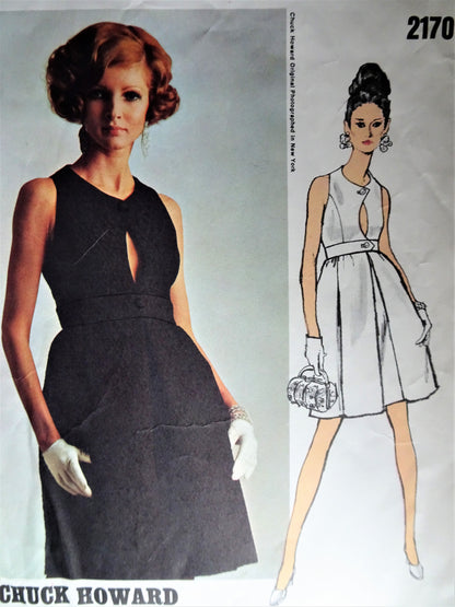 1960s LOVELY Cocktail Evening Party Dress Pattern VOGUE Americana 2170 High Waist Dress,Cutaway Arm Holes,Front Keyhole Cutout Bust 36 Vintage Sewing Pattern FF