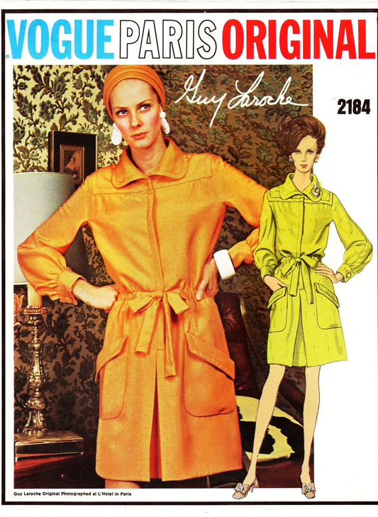 Fabulous 1960s GUY LAROCHE Dress Pattern VOGUE Paris Original 2184 Drawstring Waist Dress with Front/Back Inverted Pleats Bust 34 Vintage Sewing Pattern FF