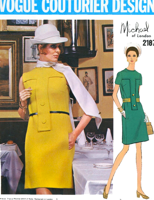 1960s CLASSY Michael of London  Dress Pattern VOGUE Couturier Design Mod Yoked Shift Dress Bust 36 Vintage Sewing Pattern