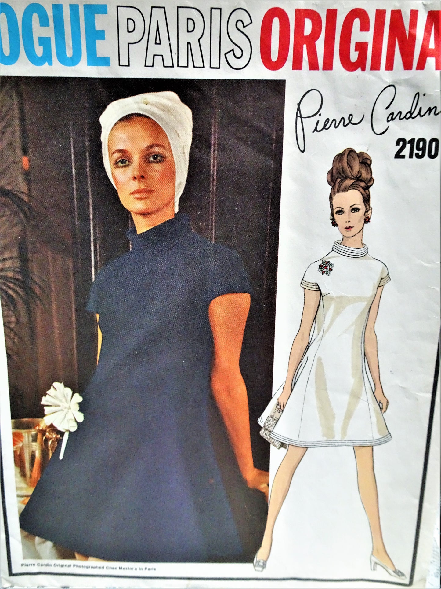 MOD 60s PIERRE CARDIN Dress Pattern VOGUE PARIS Original 2190 Flattering Dress Bust 31 Vintage Sewing Pattern UNCUT