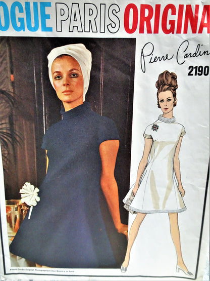 MOD 60s PIERRE CARDIN Dress Pattern VOGUE PARIS Original 2190 Flattering Dress Bust 31 Vintage Sewing Pattern UNCUT
