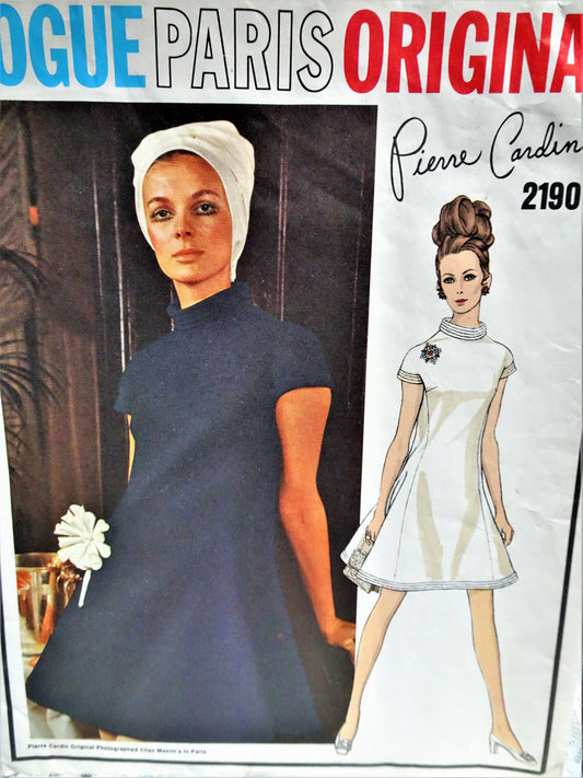 MOD 60s PIERRE CARDIN Dress Pattern VOGUE PARIS Original 2190 Flattering Dress Bust 31 Vintage Sewing Pattern UNCUT